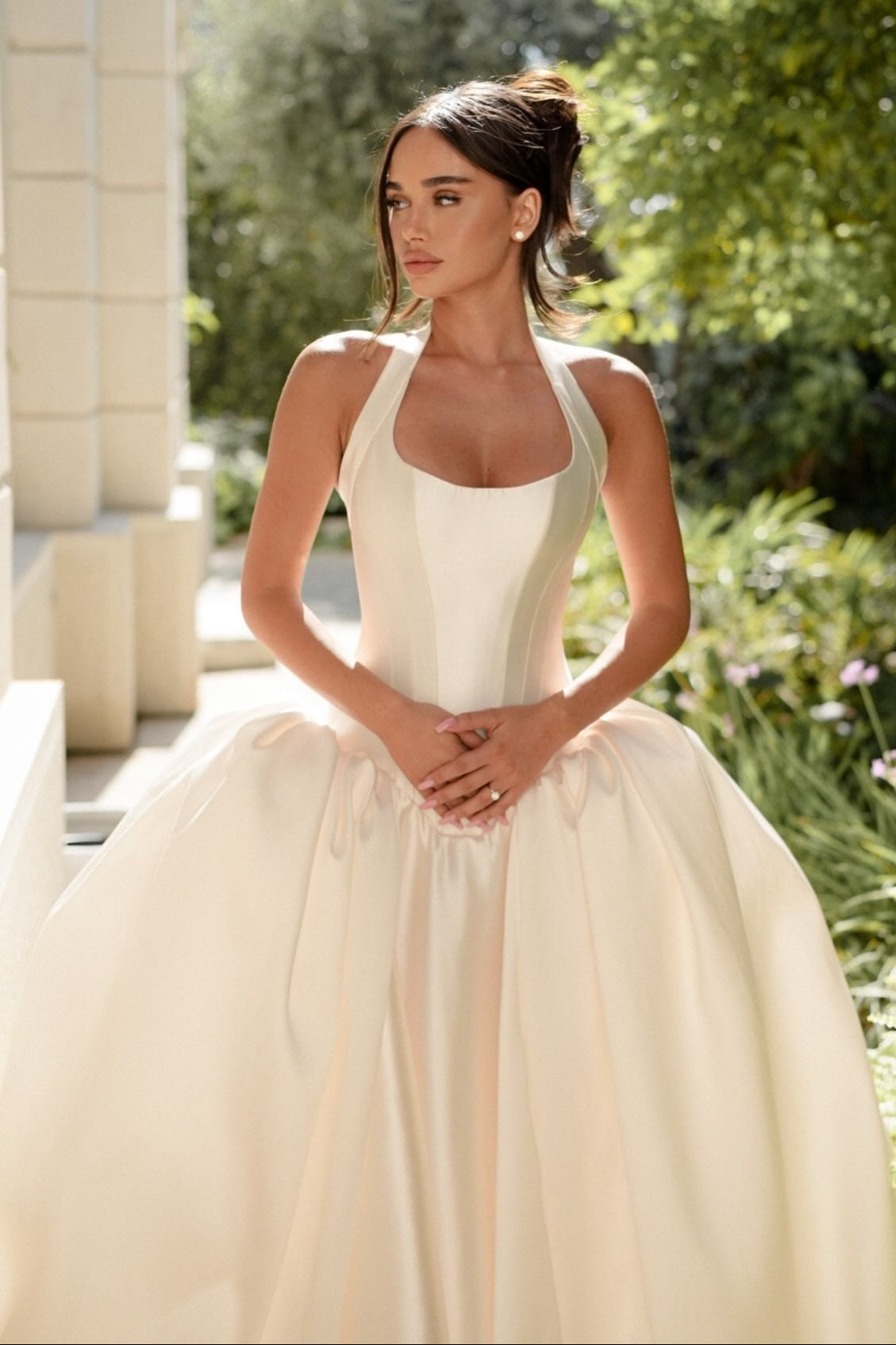 Halter Ball Gown Wedding Dress with Dropped Waist