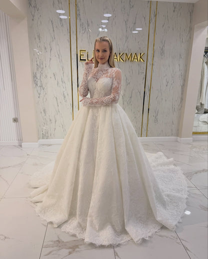 Corset Lace Long Sleeve Ball Gown Wedding Dress