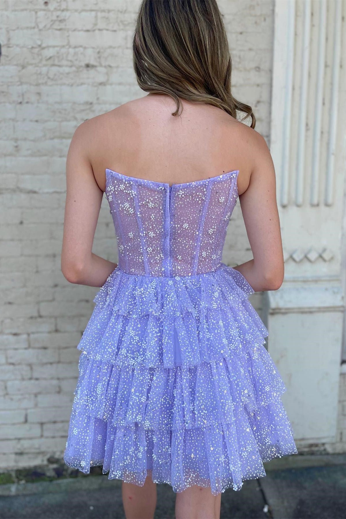 Strapless Tiered Corset Tulle Mini Dress
