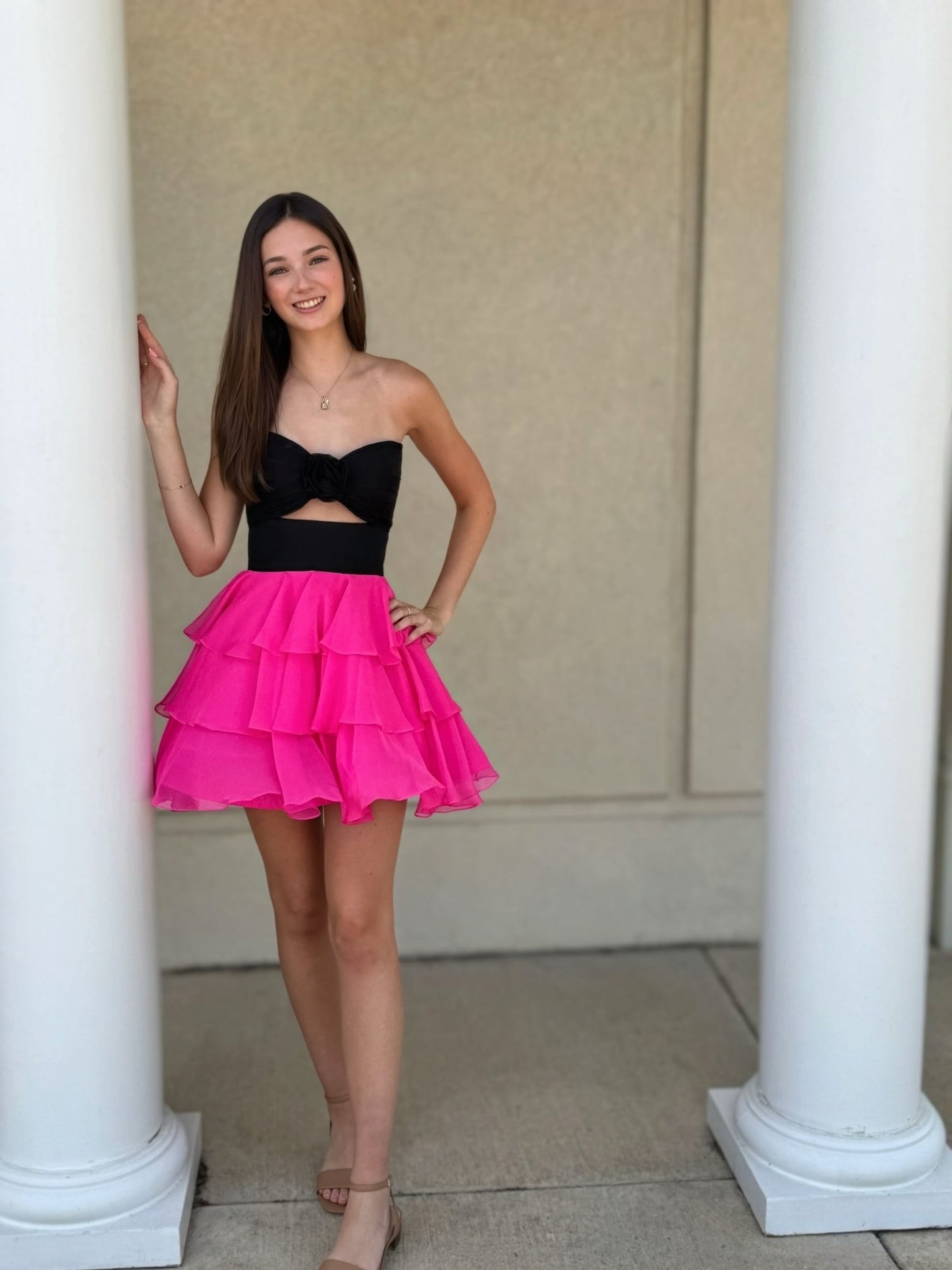 Strapless Cutout Tiered Ruffle Mini Dress