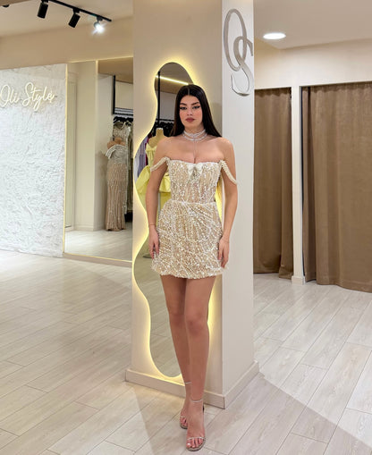 Beaded Pearl Corset Sweetheart Mini Party Dress