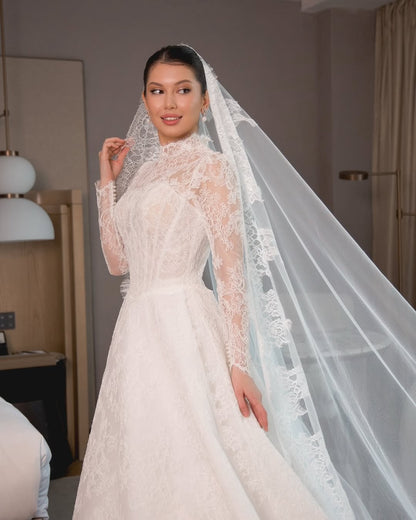 Lace High Neck Ball Gown Wedding Dress