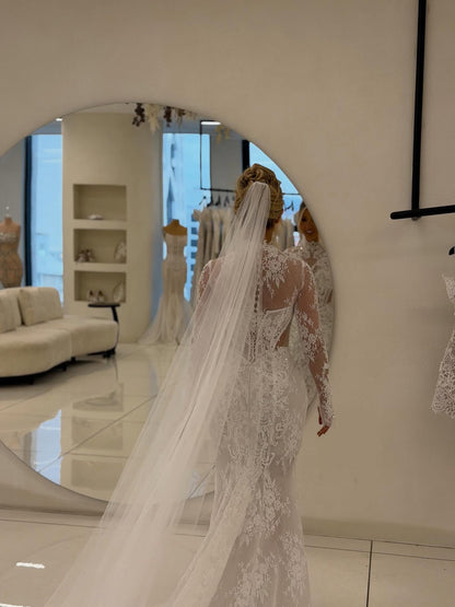 Lace High Neck Wedding Dress with Train