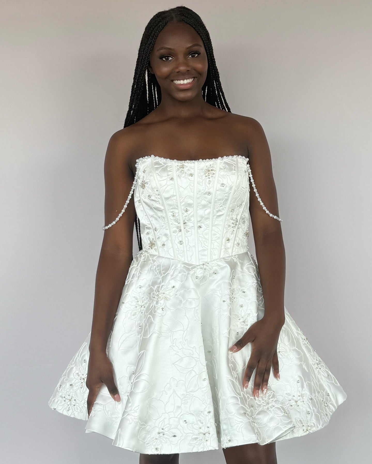 Strapless Corset A-Line Mini Dress with Pearl Details