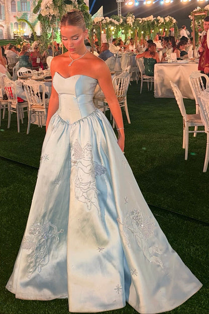Strapless Cherub Embroidered Ball Gown
