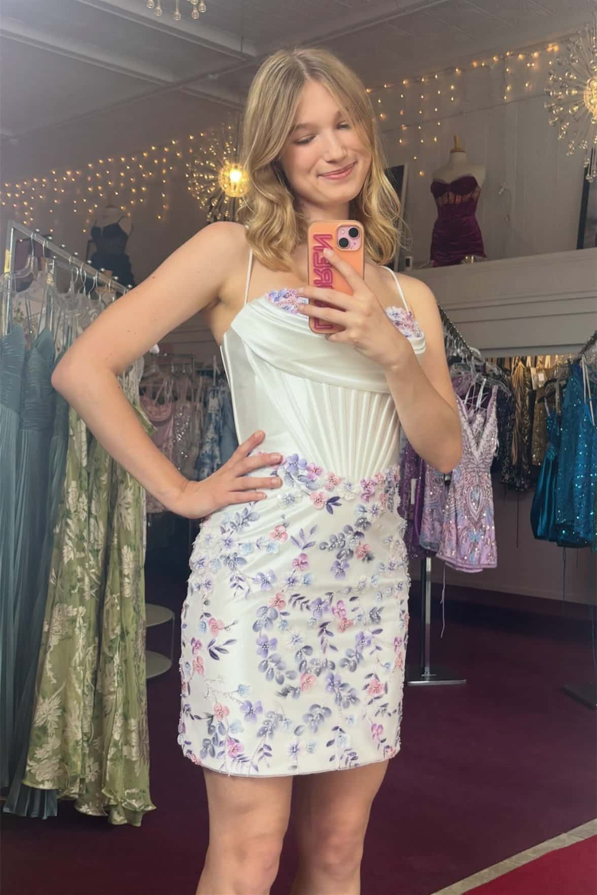 Floral Embroidered Corset Mini Dress with Spaghetti Straps