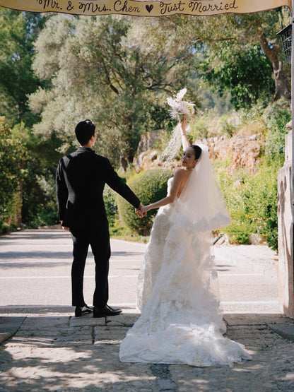 Illusion High Neck Lace Wedding Gown with Train