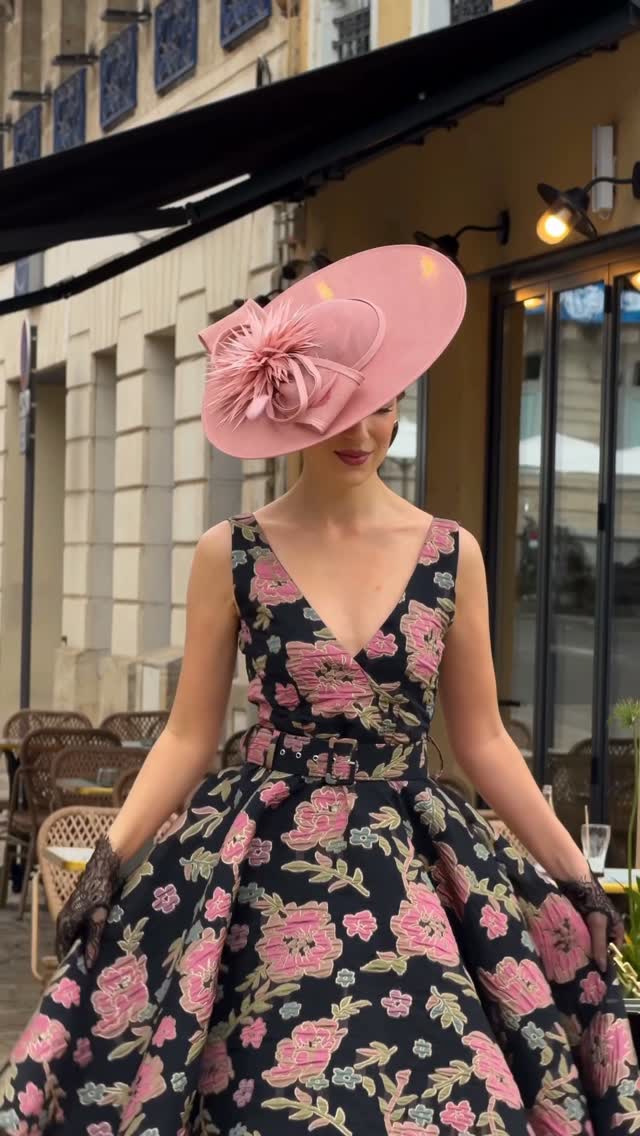 Floral Jacquard V-Neck Midi Dress with Belt