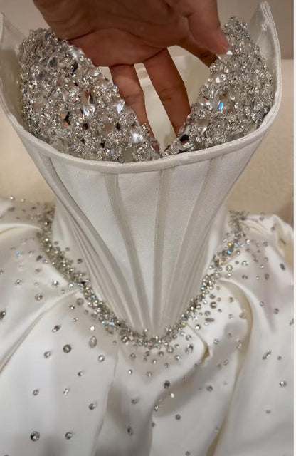 Crystal Beaded Strapless Corset Ball Gown Wedding Dress