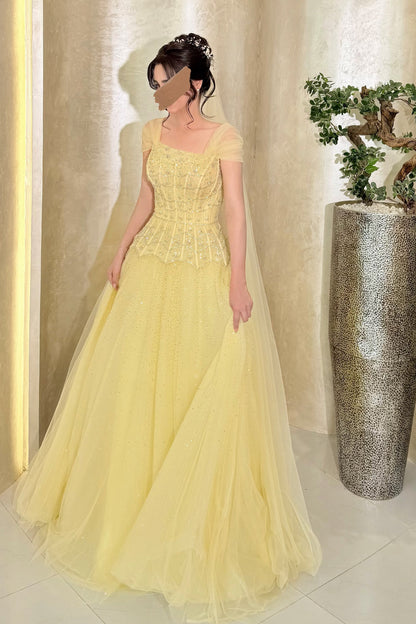 Corset Peplum Ball Gown with Cape