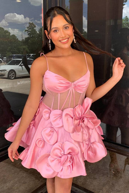 Sheer Corset 3D Floral A-Line Mini Dress