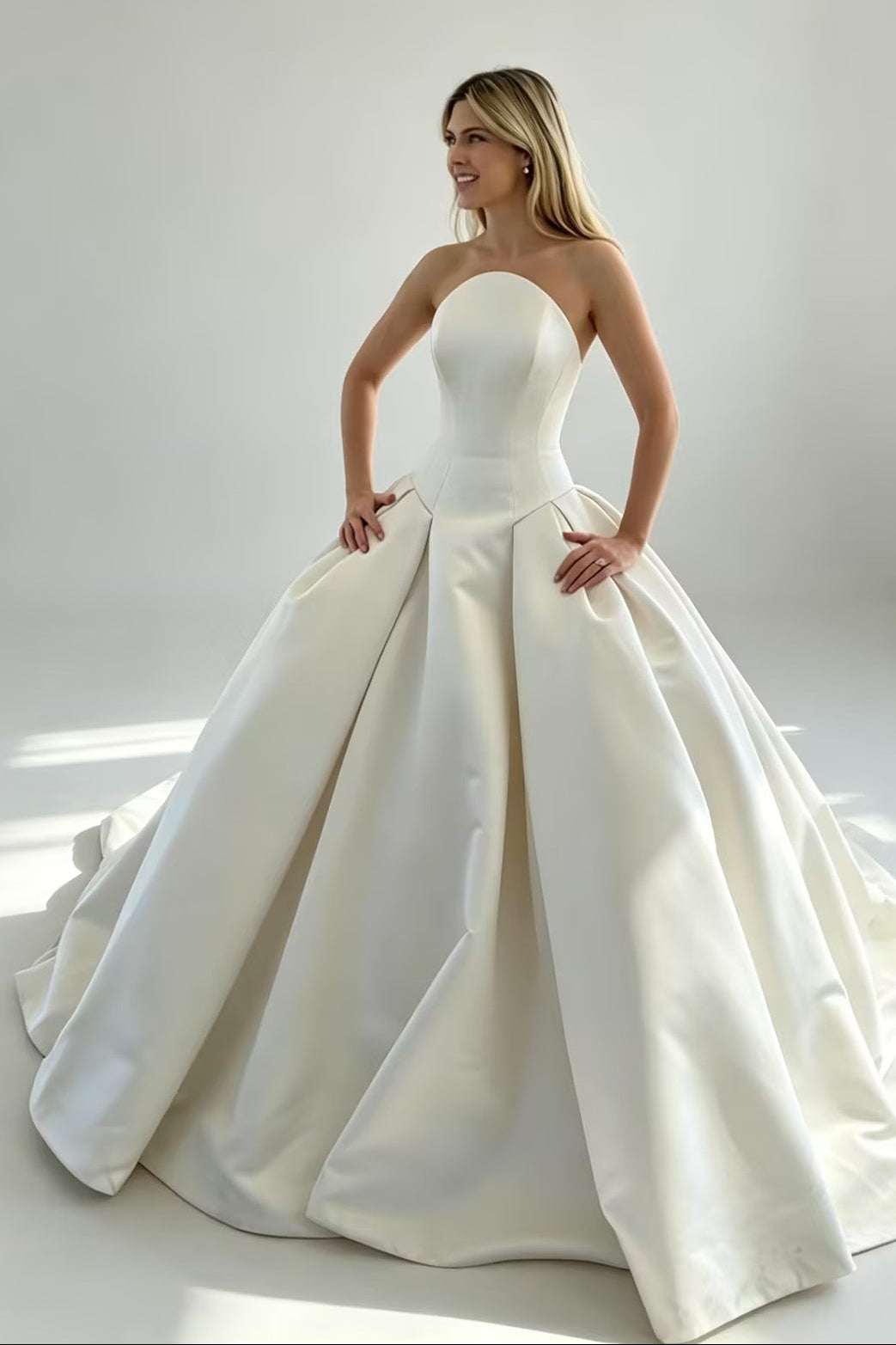 Strapless Basque Waist Satin Ball Gown Wedding Dress