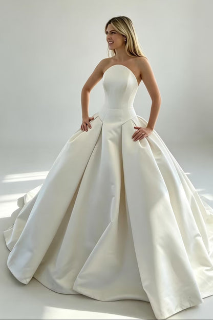 Strapless Basque Waist Satin Ball Gown Wedding Dress