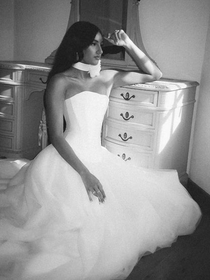 Strapless Corset Tulle Ball Gown Wedding Dress