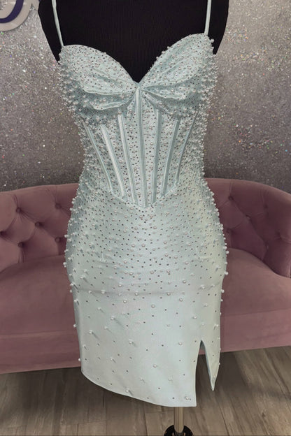 Pearl Embellished Corset Bodycon Mini Dress