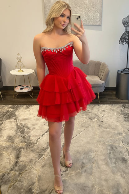 Strapless Corset Tiered Ruffle Mini Dress