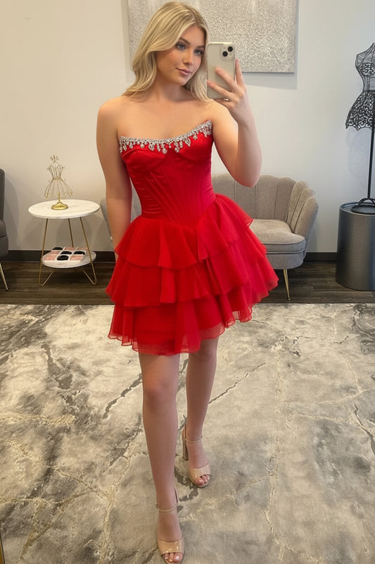 Strapless Corset Tiered Ruffle Mini Dress