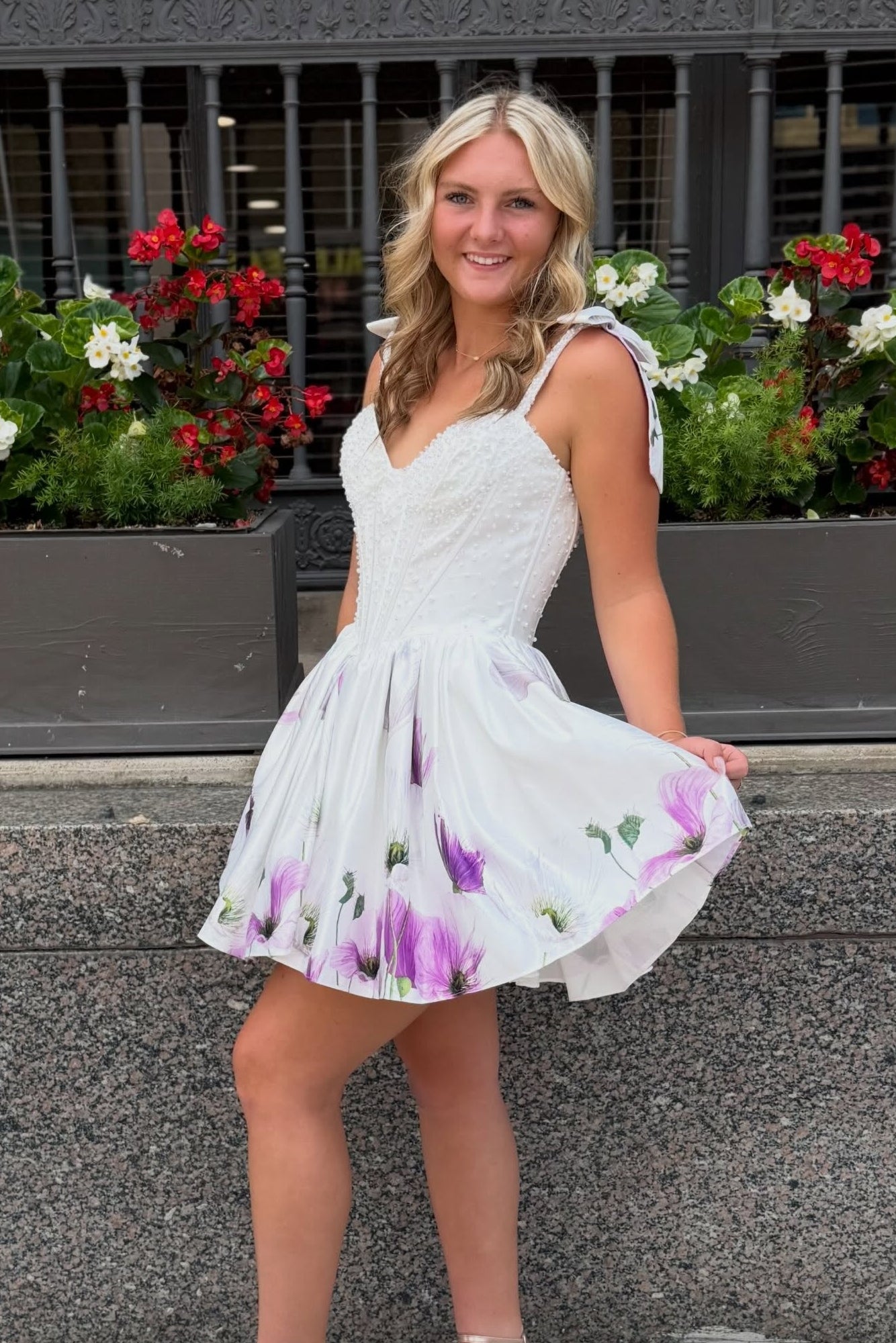 Tie-Strap Floral A-Line Mini Dress