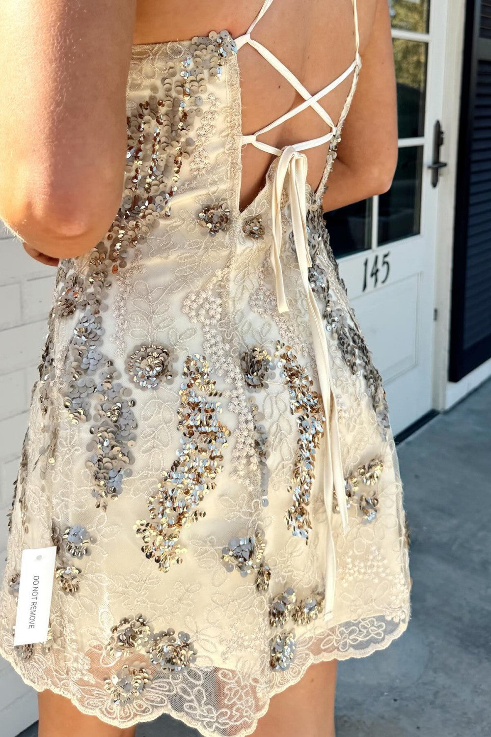 Sequin Lace Mini Dress with Sweetheart Neckline