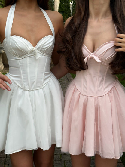 Sweetheart Halter Corset Lace-Up Mini Dress