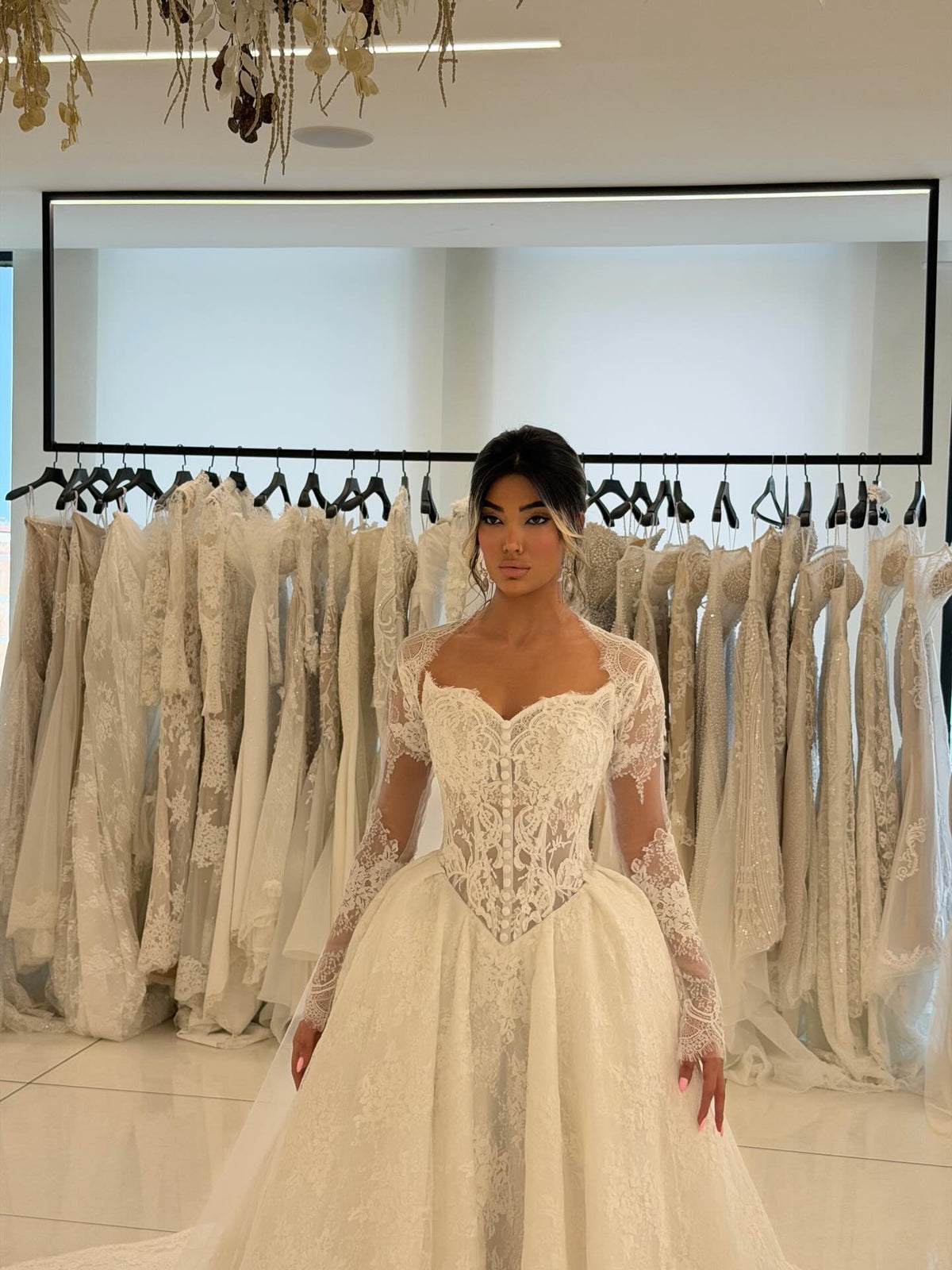 Lace Ball Gown Wedding Dress with Long Sleeves