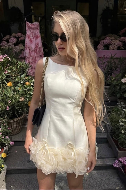 Sleeveless Bateau Neck Mini Dress with Ruffled Hem