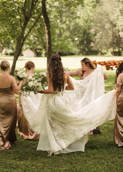 Strapless Lace Ball Gown with Cathedral Train
