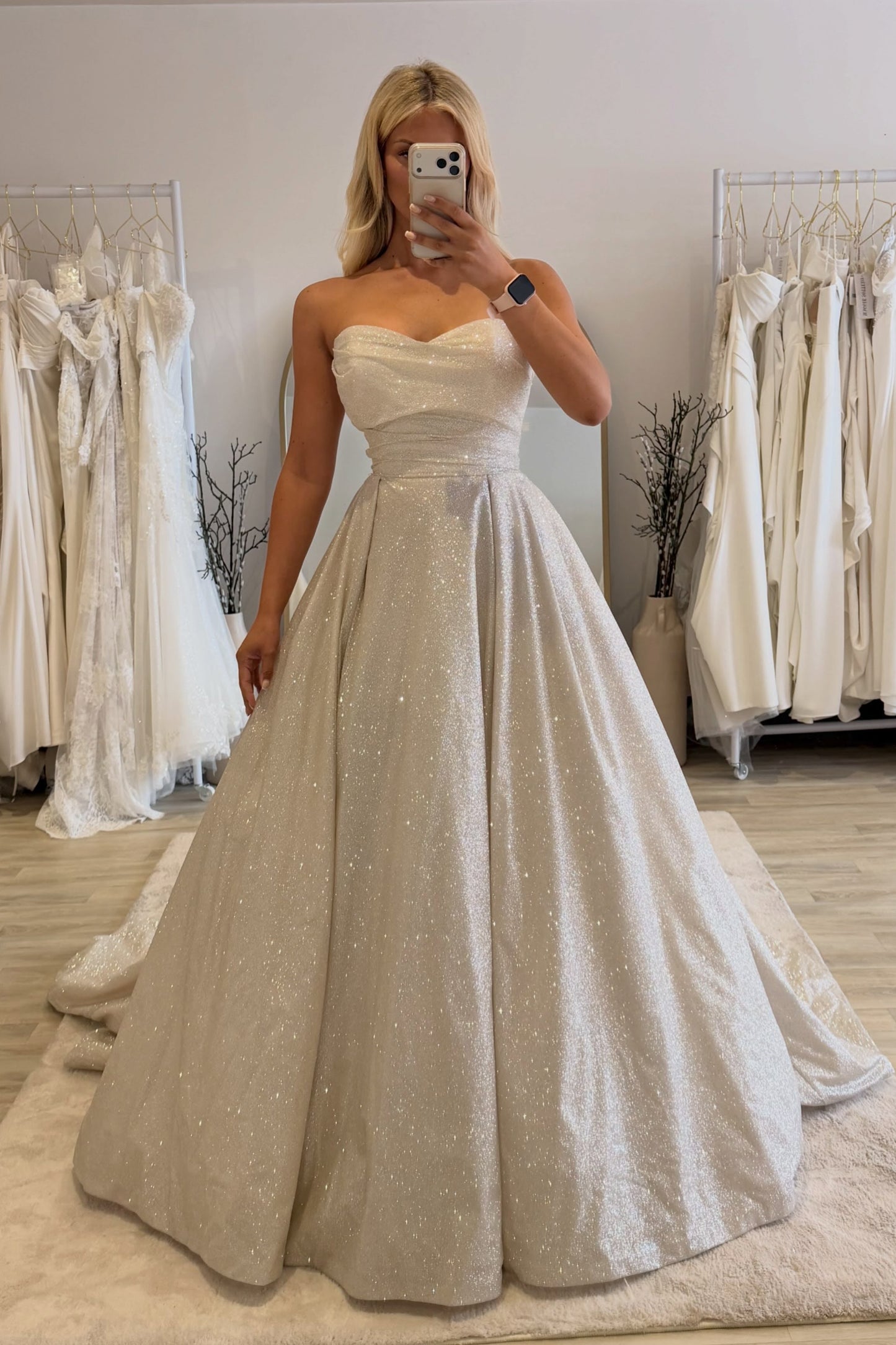 Strapless Glitter Ball Gown with Sweetheart Neckline