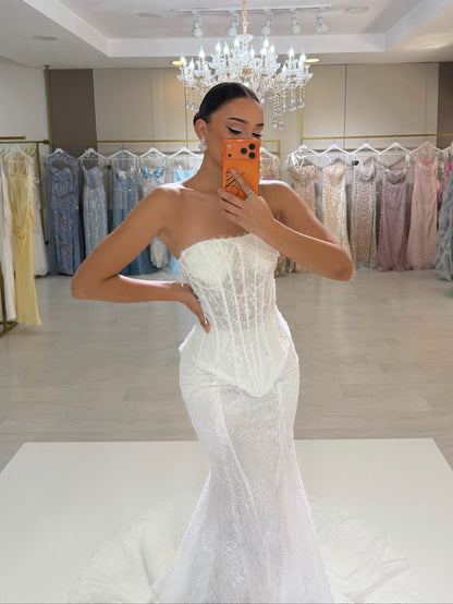 Strapless Lace Corset Mermaid Wedding Dress