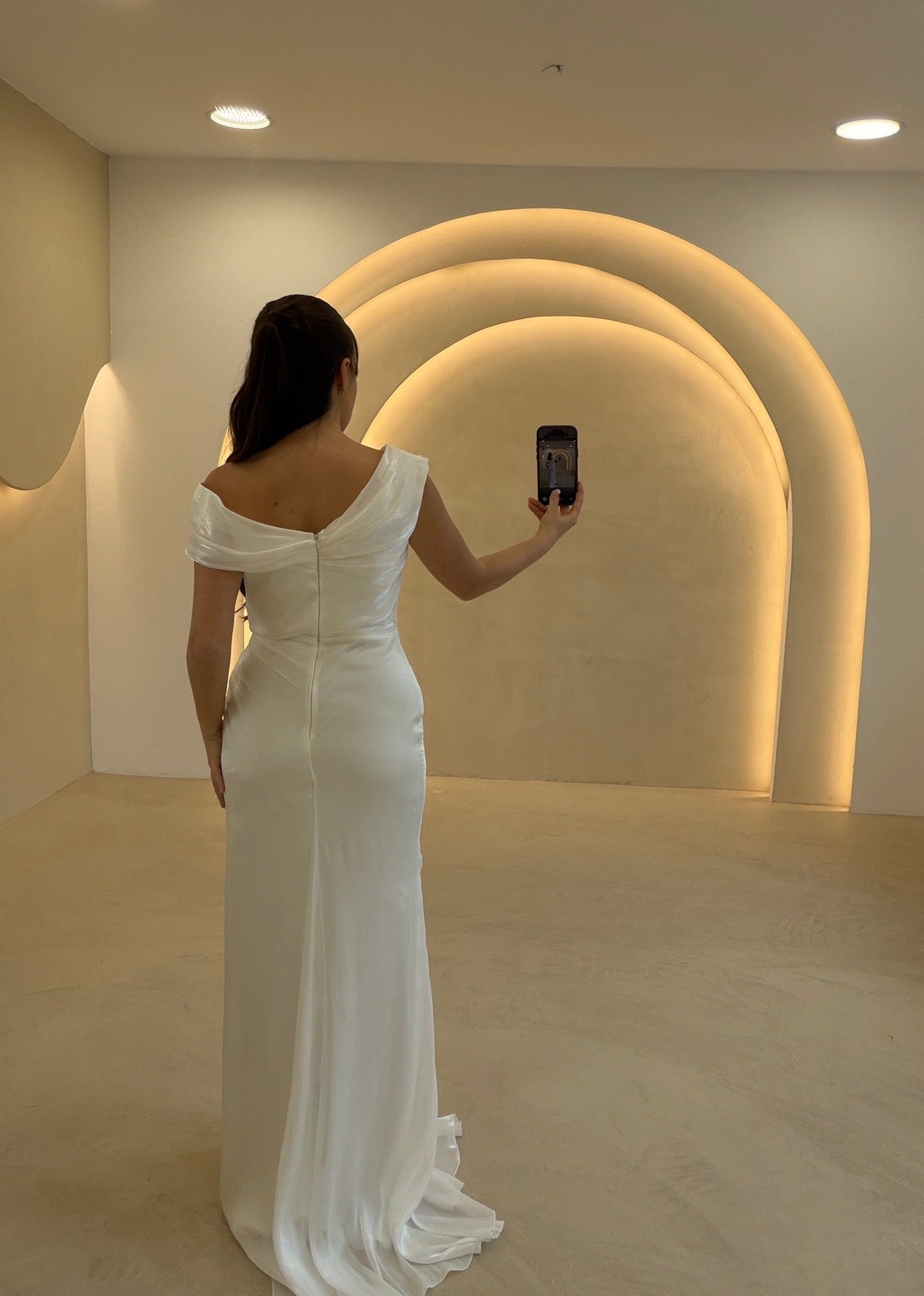 Off-the-Shoulder Ruched Draped Bridal Gown