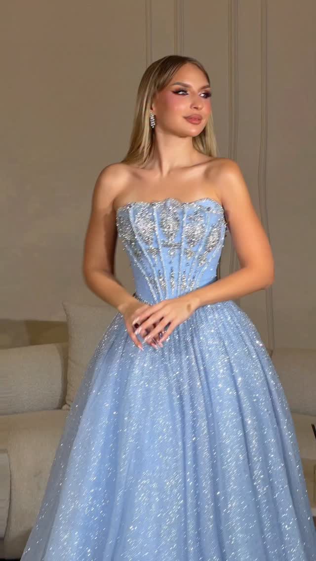 Glitter Corset Ball Gown with Rhinestones