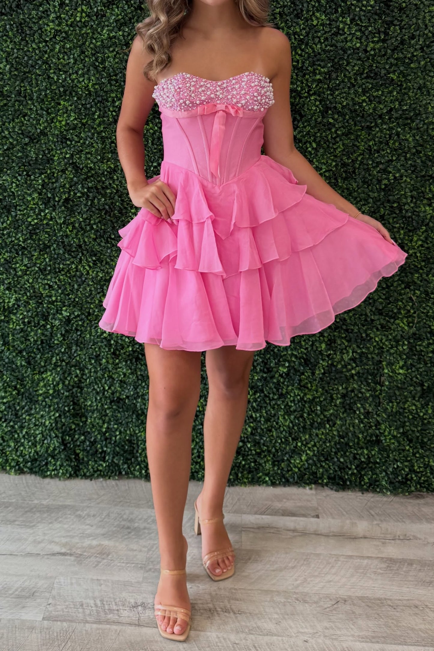 Strapless Beaded Corset Tiered Mini Dress