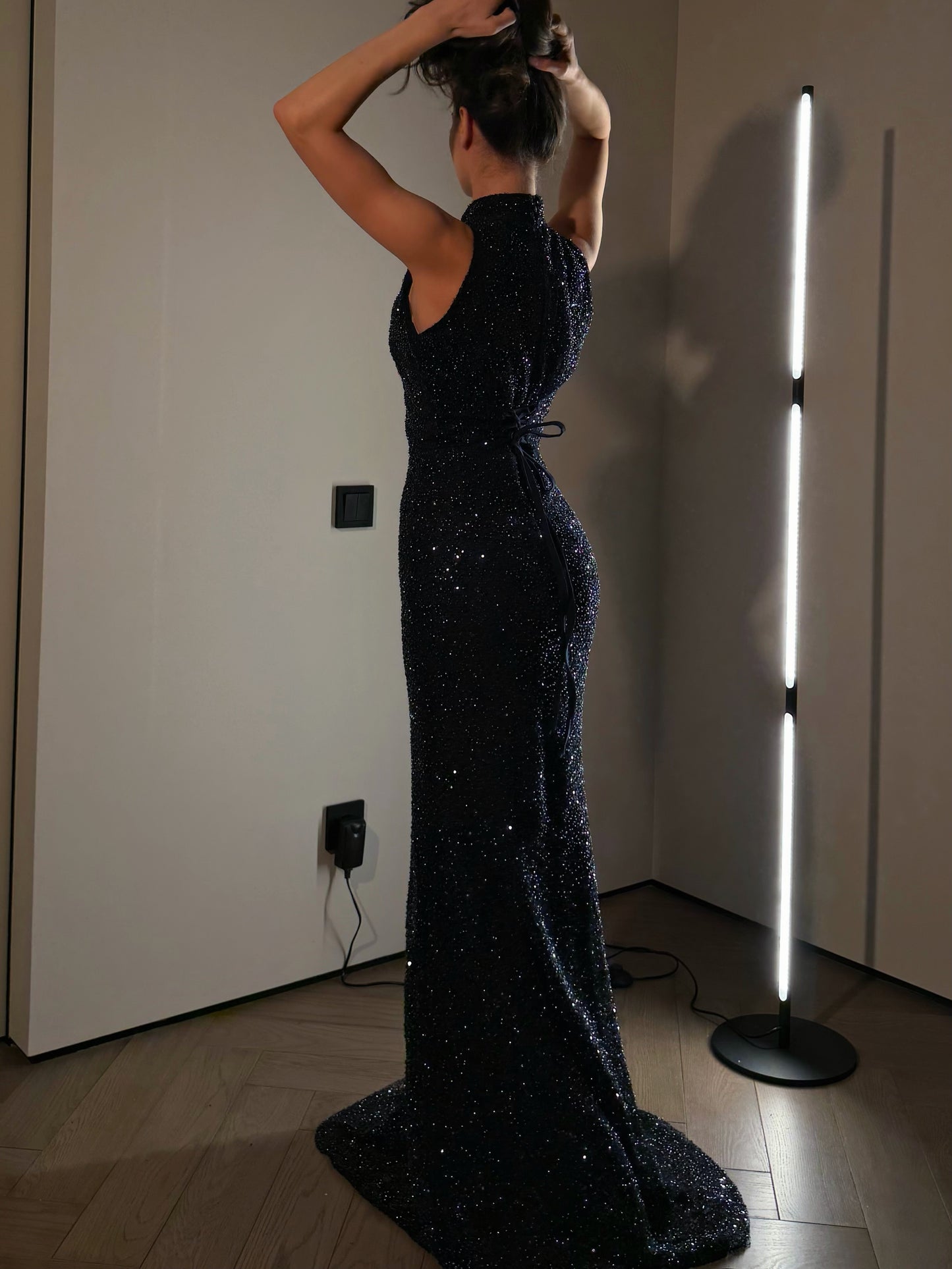 Sequined High Neck Maxi Evening Dress