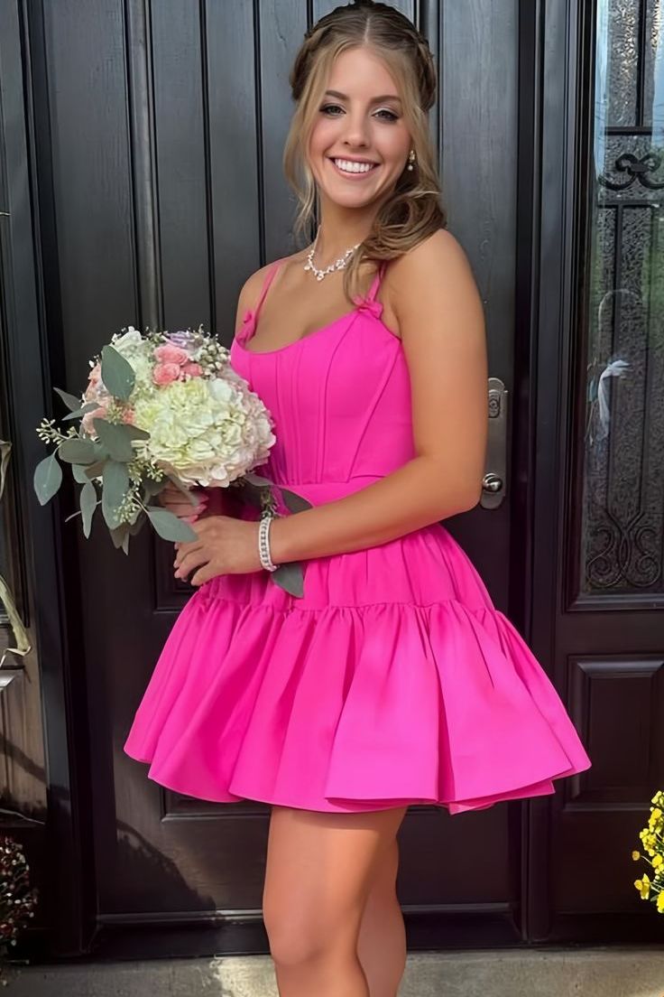 A-Line Satin Short Homecoming Dress with Corset Back