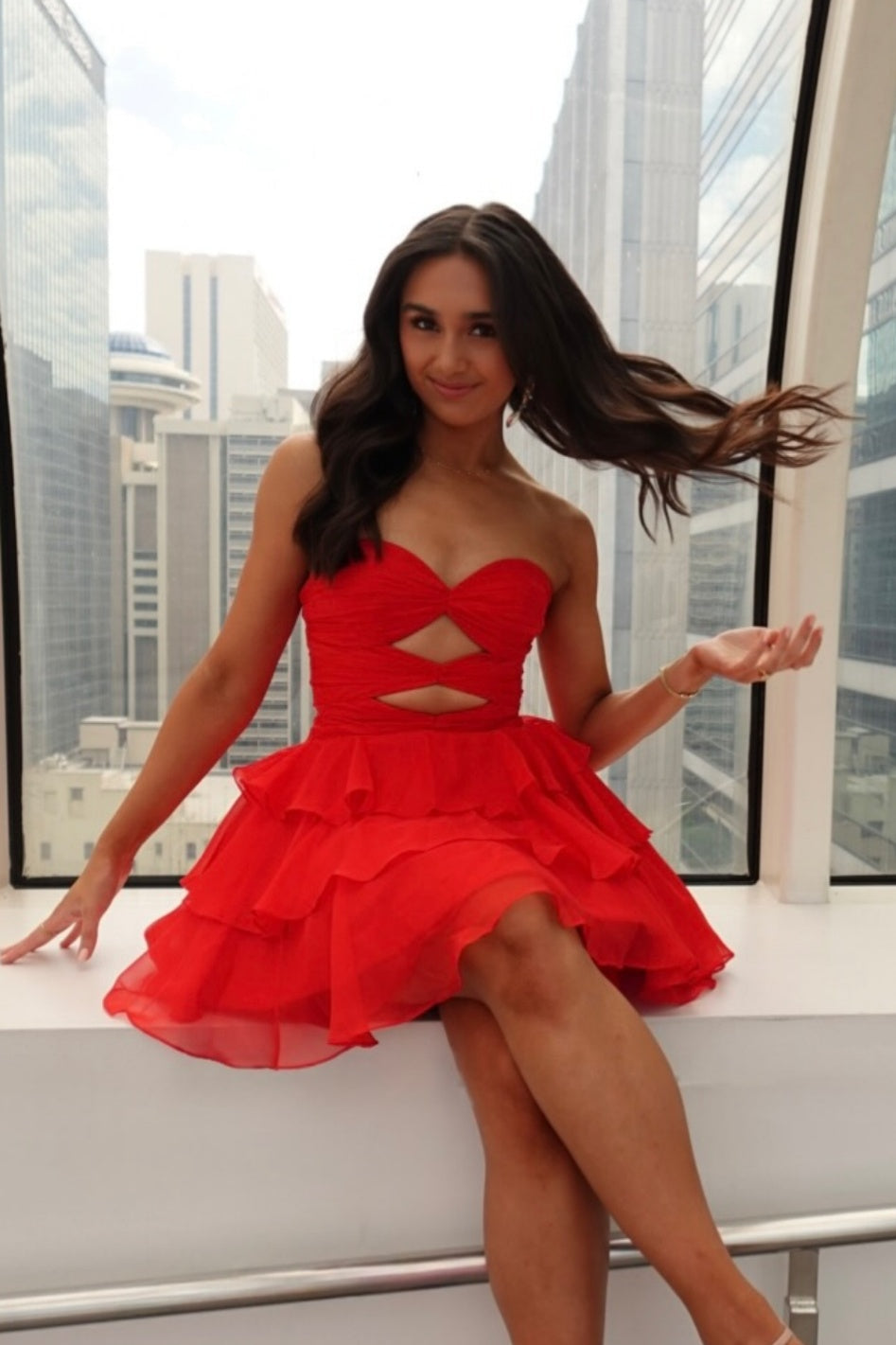 Strapless Cutout Tiered Mini Dress
