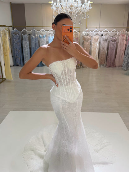 Strapless Lace Corset Mermaid Wedding Dress