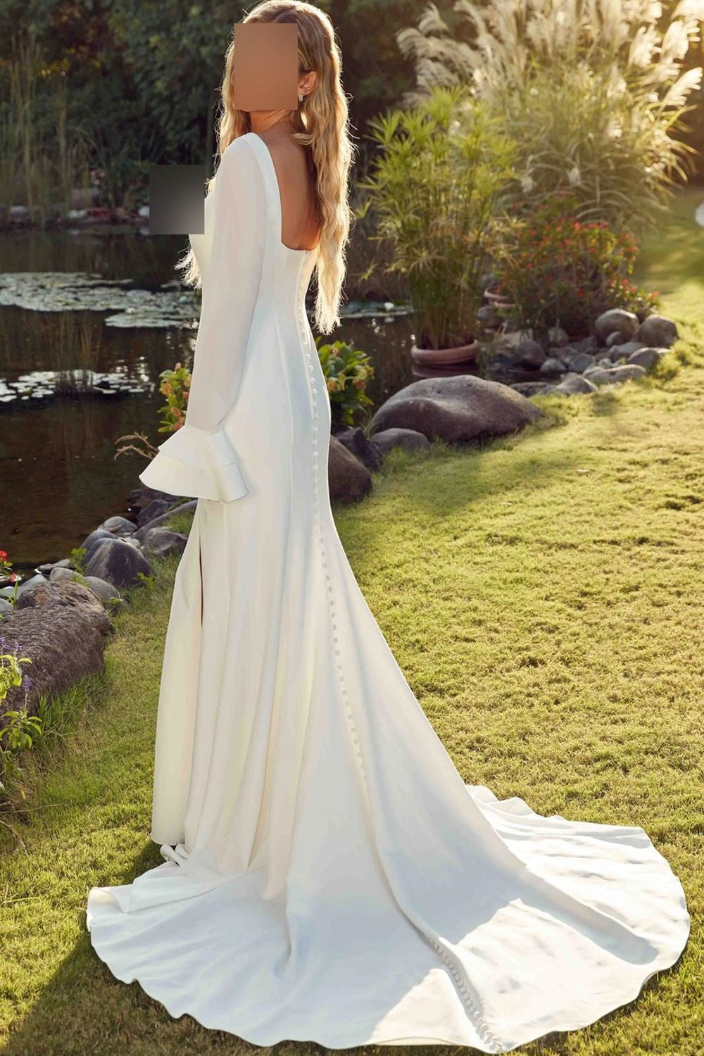Square Neck Long Sleeve Mermaid Wedding Dress
