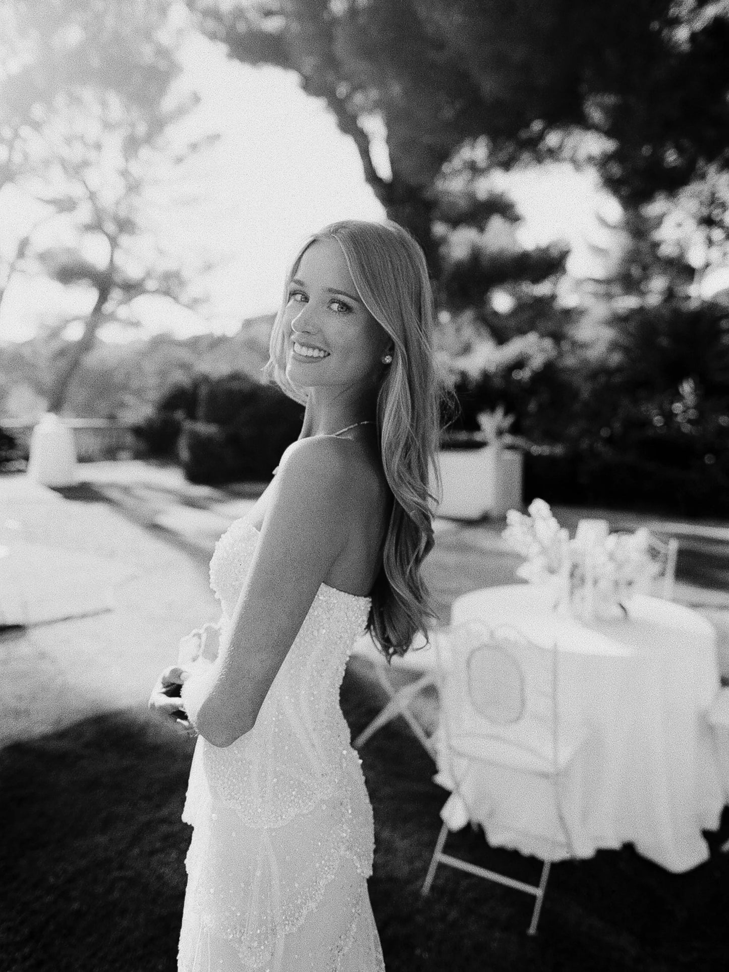 Strapless Tiered Beaded Tulle Wedding Gown