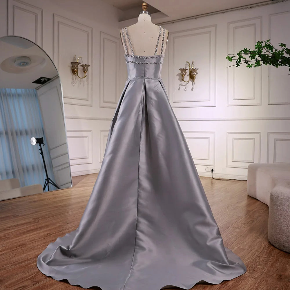 Beaded Strappy Gown with Overskirt