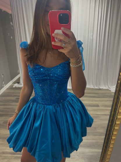 Corset Bubble Skirt Mini Dress with Shoulder Bows