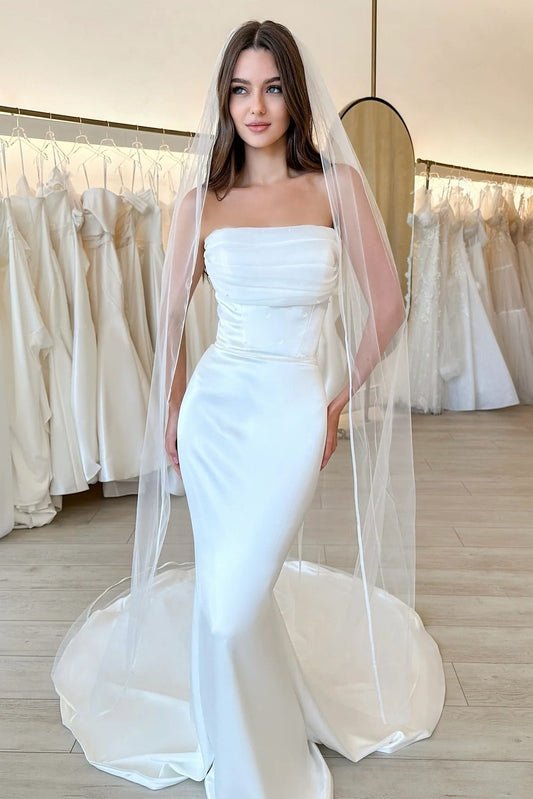 Strapless Satin Mermaid Wedding Dress with Chapel Train