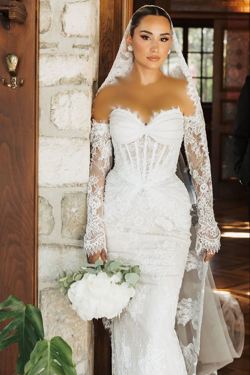 Off-Shoulder Lace Corset Wedding Dress