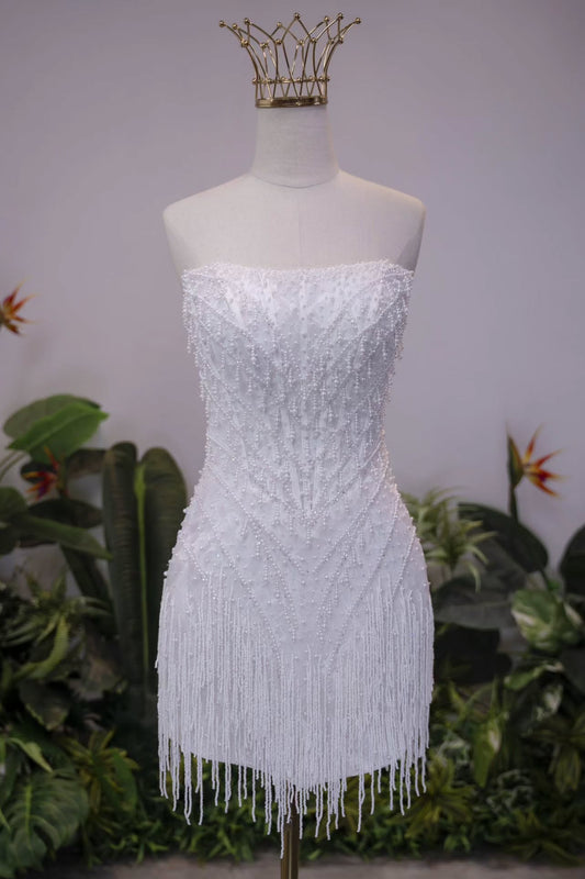 Strapless Beaded Fringe Mini Cocktail Dress