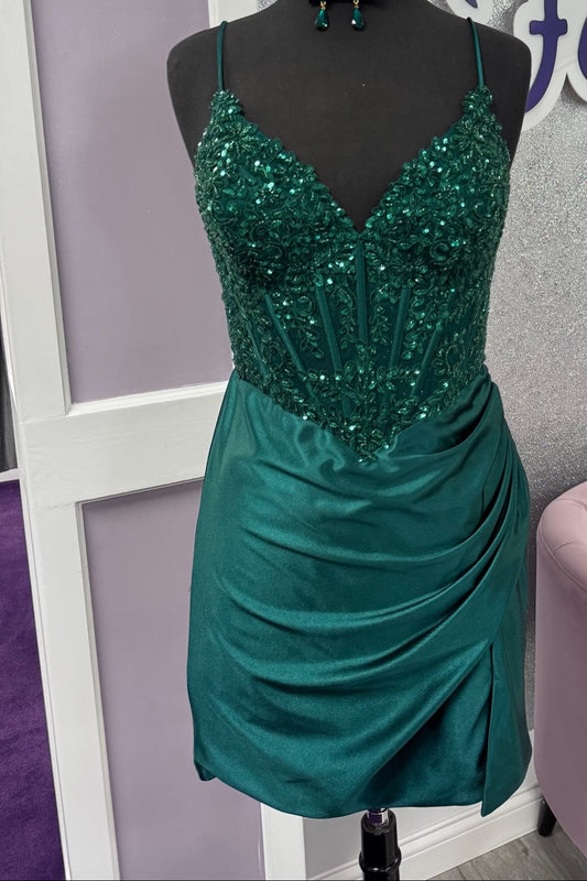 Beaded Corset Satin Mini Homecoming Dress