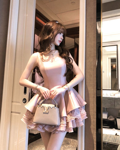 Spaghetti Strap Tiered Ruffle Princess Mini Dress