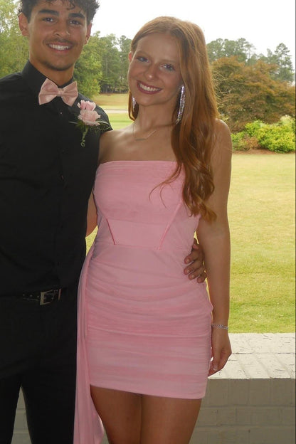 Strapless Ruched Bodycon Mini Dress with Side Drape