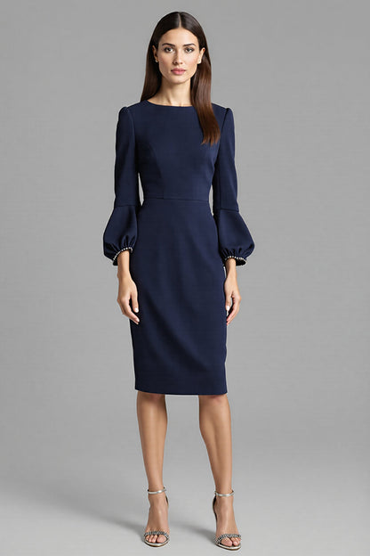 Sheath Midi Dress with Beaded Cuff Bell Sleeves