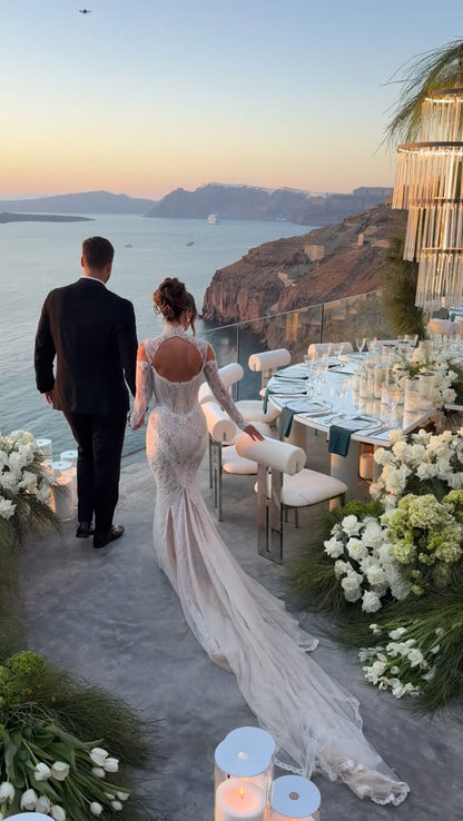 Lace Mermaid Wedding Dress with Long Sleeves & Train