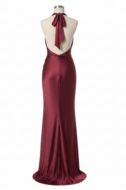 Cowl Halter Ruched Maxi Dress