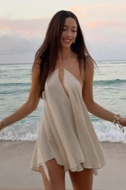 Keyhole Halter Mini Dress with Flowy Skirt